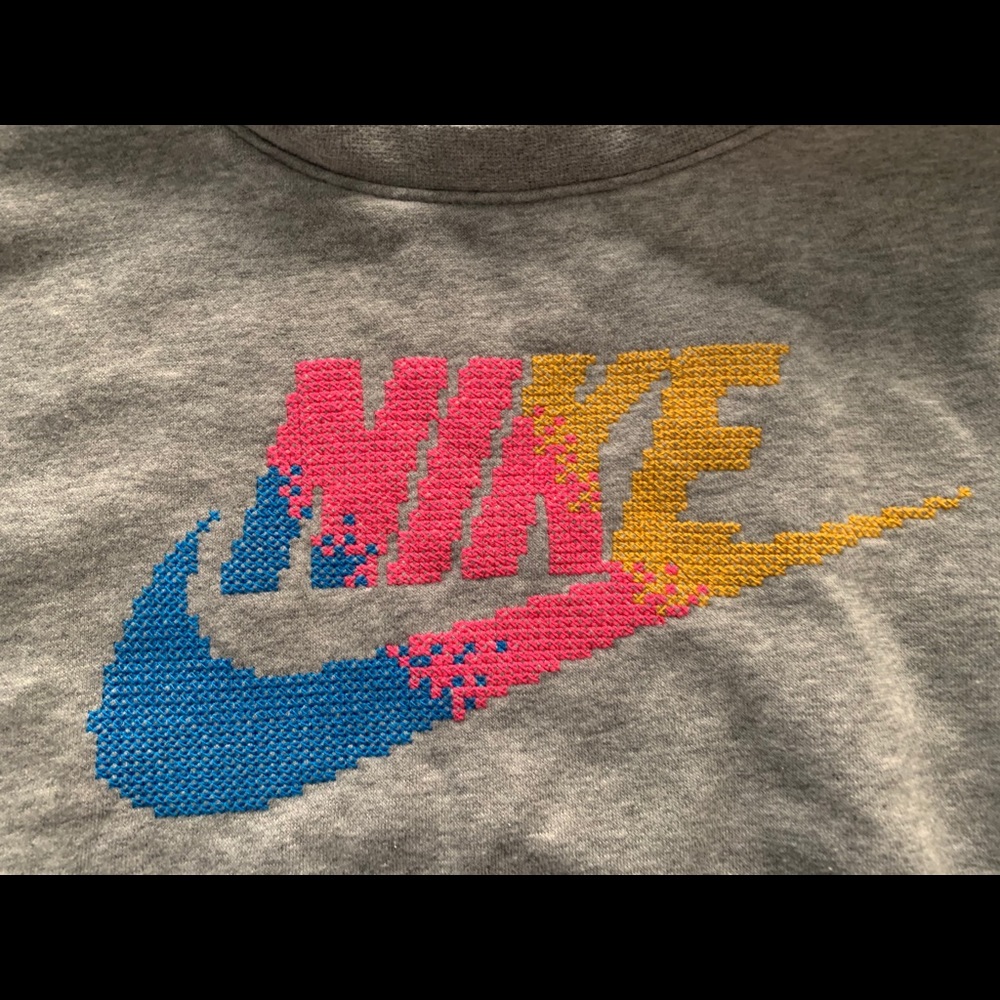 Women’s Gray Nike Hoodie Crop Top w/ Colorful Logo
